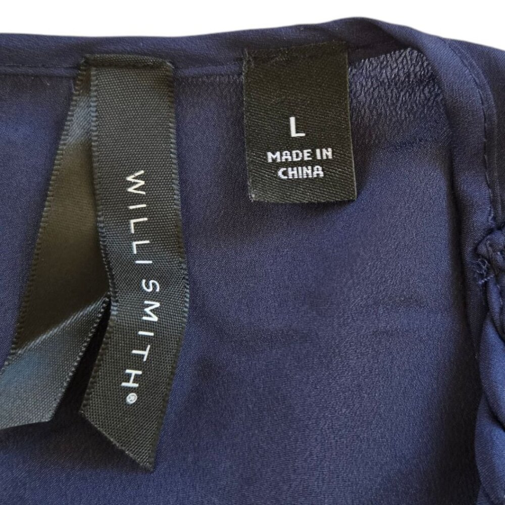 Willi Smith Womens Large Navy Blue Sleeveless Scoop Neck Top With Peplum Hem & C - Picture 4 of 6